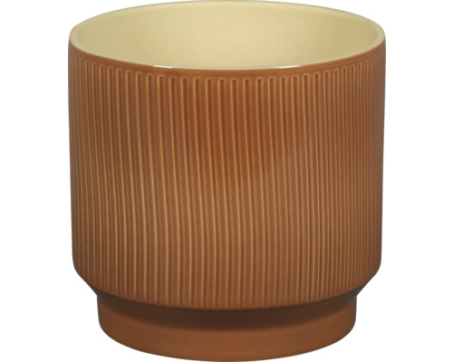 Blumentopf Passion for Pottery Steinzeug Ø 22,1 cm 22,1 x 22,1 x 21 cm orange Brauner Keramikblumentopf mit geriffeltem Muster
