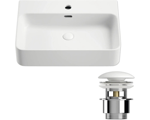 Aufsatzwaschbecken aus Keramik mit Ablaufgarnitur