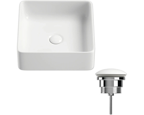Aufsatzwaschbecken aus Keramik mit Ablaufgarnitur