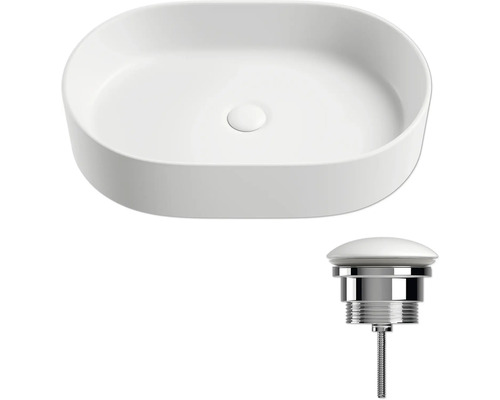 Vasque à poser en céramique avec garniture de vidange