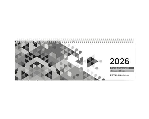 Calendrier de table transversal noir 2026 29,6x9,9 cm Calendrier de table 2026 avec reliure spirale