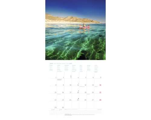 Page de calendrier juin avec kayakiste sur l''eau