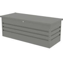 Graue Gartenbox aus Metall zur Aufbewahrung von Gartengeräten