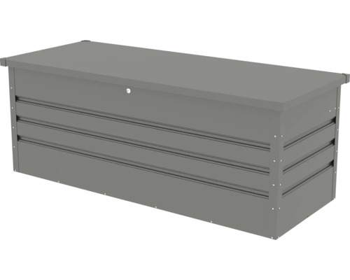 Graue Gartenbox aus Metall zur Aufbewahrung von Gartengeräten