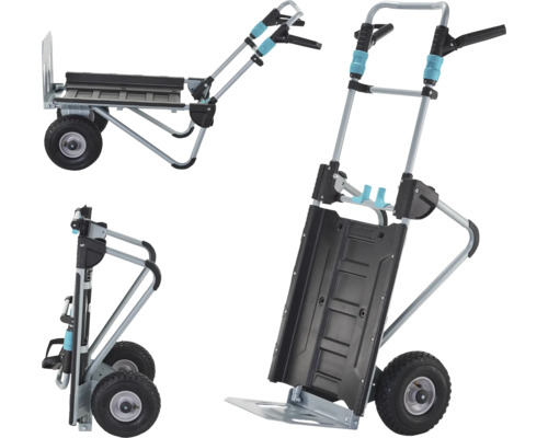 Chariot multifonctionnel dans différentes positions, utile pour transporter des charges chez Hornbach.