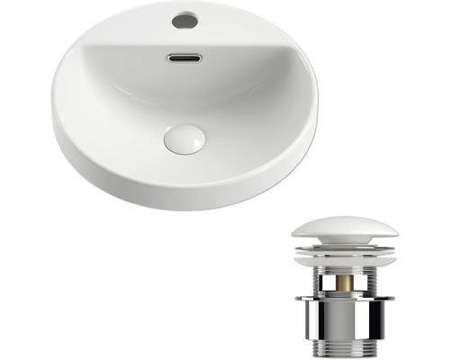 Keramikwaschbecken und Ablaufgarnitur für ein Badezimmer.