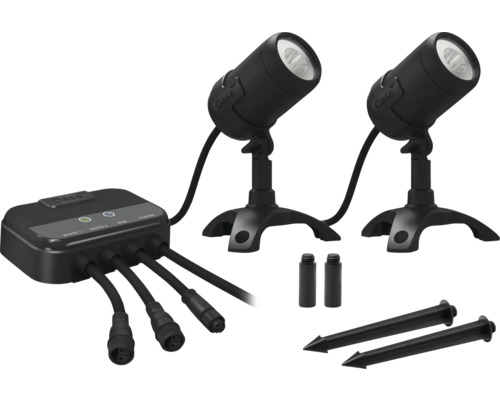 Oase Teichbeleuchtung Set mit zwei Strahlern, Steuerungseinheit und Erdspießen