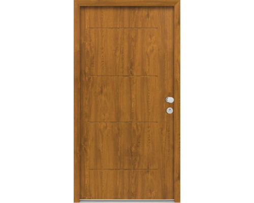 Moderne Haustür mit Holzoptik und geraden Liniendetails