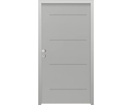Porte d'entrée de logement Splendoor L1 acier 1100x2000 mm RAL 7042 gris signalisation DIN gauche (ouvrant vers l'intérieur) RC 2 avec kit de ferrures et cylindre profilé avec 3 clés, vis de montage Porte intérieure grise avec lignes décoratives horizontales et poignée de porte