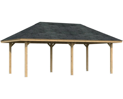 Carport en bois avec bardeaux bitumineux
