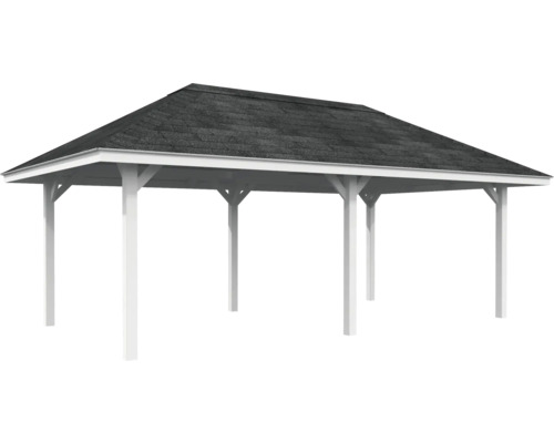 Pergola autoportante en bois blanc avec toit