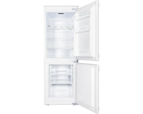 Réfrigérateur ouvert avec étagères et tiroirs