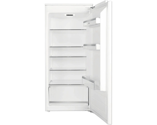 Geöffneter, weisser Kühlschrank mit Glasablagen