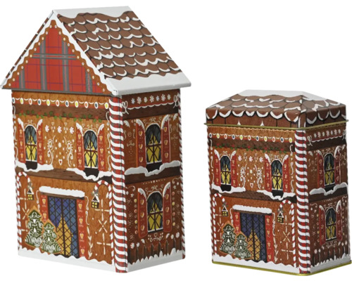 Boîte à biscuits maison en main d’épices en métal 13,5 x 8,5 x 21,5 cm sélection de motifs aléatoire Deux boîtes en pain d’épices de tailles différentes