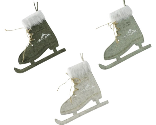 Suspension pour sapin de Noël patins à glace en feutre vert sélection de couleurs aléatoire Trois patins décoratifs avec inscription et suspension