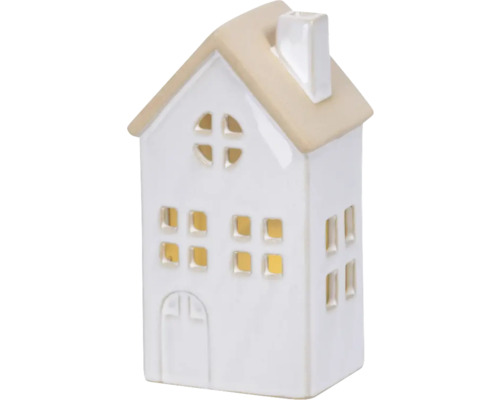 Décoration pour sapin de Noël maison LED en porcelaine blanc Lanterne décorative en céramique en forme de maison avec fenêtres