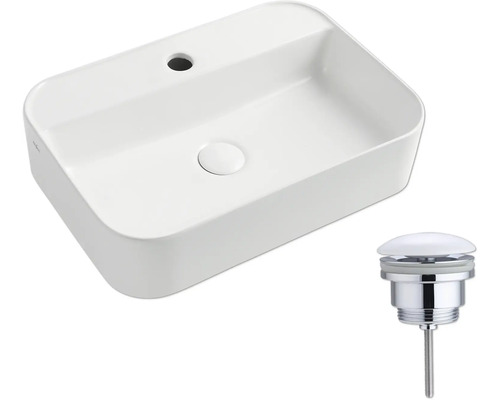 Vasque à poser en céramique avec garniture de vidage