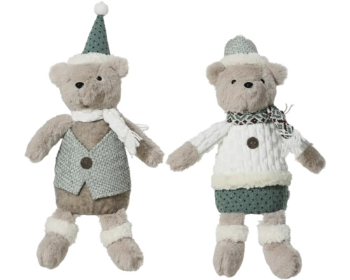 Ours en peluche avec pull tricot Polyester choix de motif aléatoire Deux ours en peluche comme animaux en tissu décoratifs avec des vêtements d''hiver