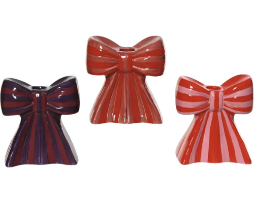 Weihnachtsbaumschmuck Steingut zufällige Motiv- und Farbauswahl Drei gestreifte Kerzenständer in Schleifenform