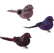 Oiseaux décoratifs à paillettes avec clip, lot de trois