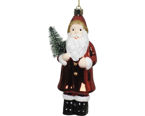 Weihnachtsbaumschmuck Santa mit Baum Kunststoff rot Weihnachtsmann Figur mit Baum als Christbaumschmuck