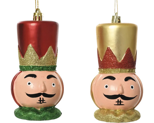 Weihnachtsbaumanhänger Nussknacker Kunststoff zufällige Motivauswahl Zwei Nussknacker Christbaumkugeln mit Gesichtern und Hüten