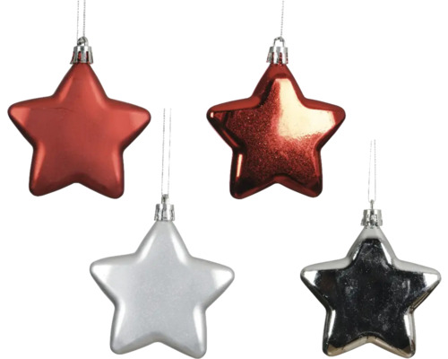 Weihnachtsbaumschmuck Sterne Kunststoff rot Dekorationssterne zum Aufhängen, Weihnachtsbaumschmuck