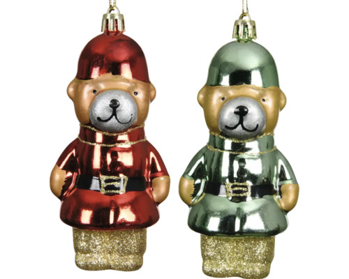 Weihnachtsbaumanhänger Bär Kunststoff zufällige Motivauswahl Zwei Bären als Weihnachtsschmuck mit Anhänger