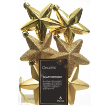 Sechs bruchfeste goldfarbene Sterne als Christbaumschmuck