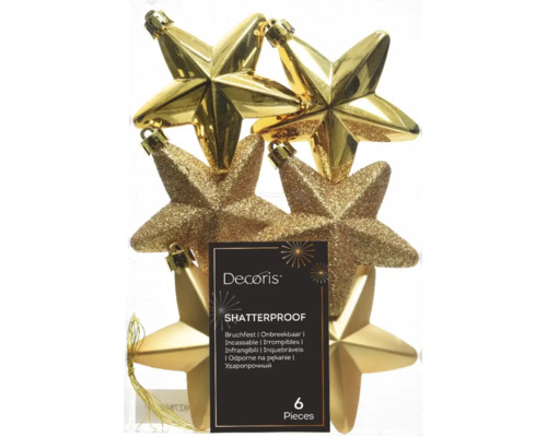 Weihnachtsbaumschmuck Stern Kunststoff gold 6 Stück Sechs bruchfeste goldfarbene Sterne als Christbaumschmuck