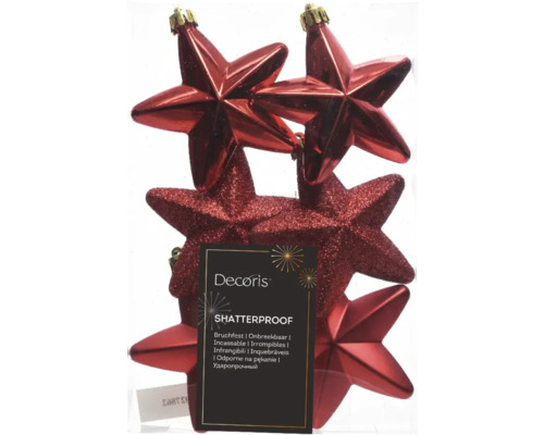 Weihnachtsbaumschmuck Stern Kunststoff rot 6 Stück Rote, bruchsichere Weihnachtsbaumspitzen in Sternform