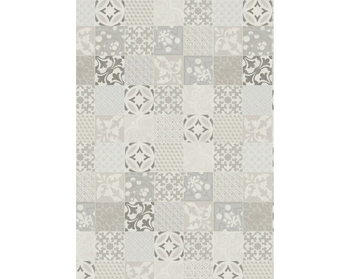 Sol en PVC Balder aspect carrelage provence creme carrelage 20x20 cm 200 cm de largeur (au mètre) Motif de carreaux avec différentes nuances de gris et de beige