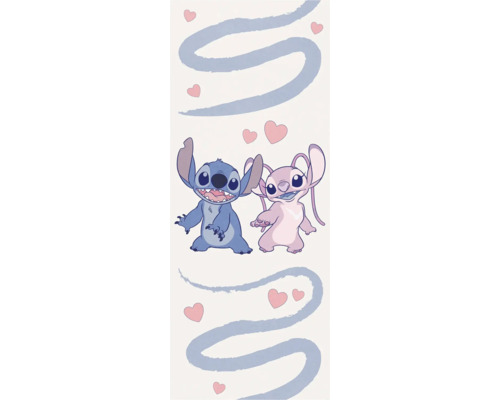 Papier peint panoramique intissé DX2-168 Disney Stitch Together Foreve 2 pces 250 x 100 cm Illustration de Stitch et Angel avec des cœurs et des volutes