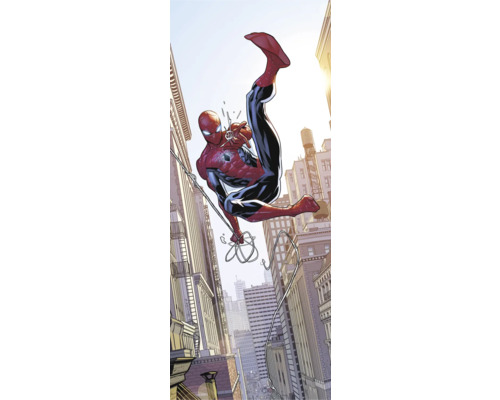 Papier peint panoramique intissé DX2-232 Marvel Spider-Man Swinging 2 pces 250 x 100 cm Image de bande dessinée de Spider-Man se balançant dans une ville