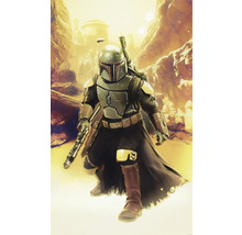 Illustration d''une figurine en armure avec un fusil dans un paysage désertique