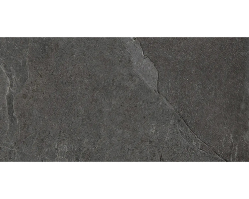 Dunkelgraue Steinzeugfliese mit matter Oberfläche.