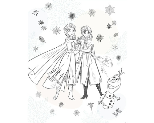 Papier peint panoramique intissé DX4-223 Disney Frozen Sketch Sisters 4 pces 250 x 200 cm Image à colorier avec les personnages de la Reine des neiges Elsa, Anna et Olaf