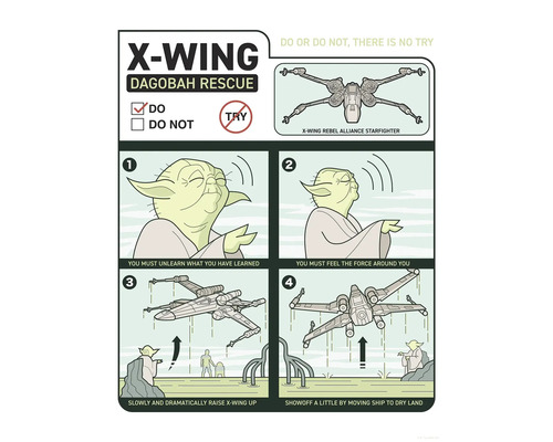 Instructions pour le sauvetage du X-Wing Dagobah avec illustrations et texte.