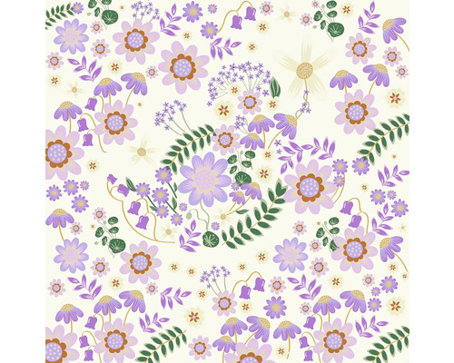 Papier peint panoramique intissé DX5-198 Disney Minnie Mouse Gardening 5 pces 250 x 250 cm Motif floral avec des éléments violets et verts