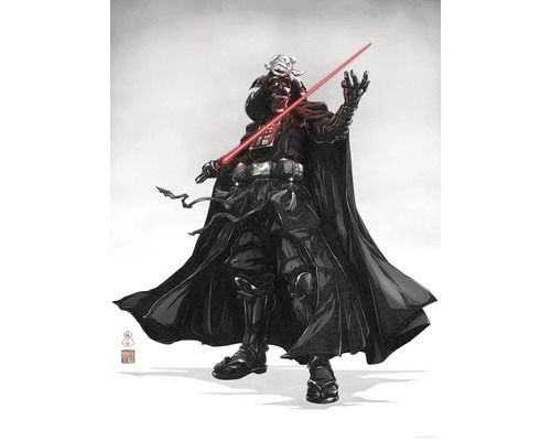 Illustration von Darth Vader im Samurai-Stil mit rotem Lichtschwert