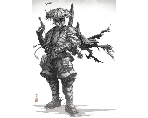 Poster Star Wars Vision Samurai Bounty Hunter 50x70 cm Illustration einer Kriegerfigur mit Hut und Waffen