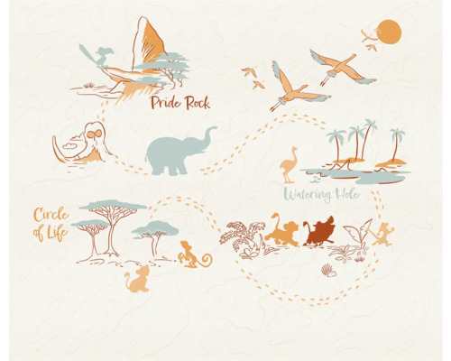 Fototapete Vlies DX6-214 Disney Lion King Circle of Li 6-tlg. 250 x 300 cm Illustrierte Karte mit den Stationen Der König der Löwen