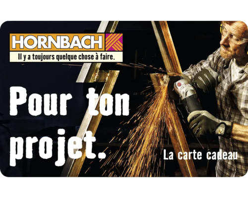 Homme meulant du métal avec une meuleuse, logo Hornbach
