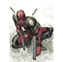 Illustration de Deadpool avec des pistolets et des munitions