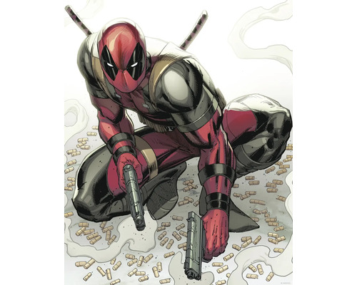 Poster Marvel Deadpool Bullets 40x50 cm Représentation de Deadpool en bande dessinée avec des pistolets