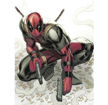 Illustration de Deadpool avec des armes et des munitions