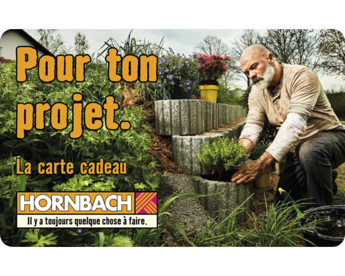 Action de bon d''achat Hornbach : un homme plante dans un jardin avec des murs en béton.
