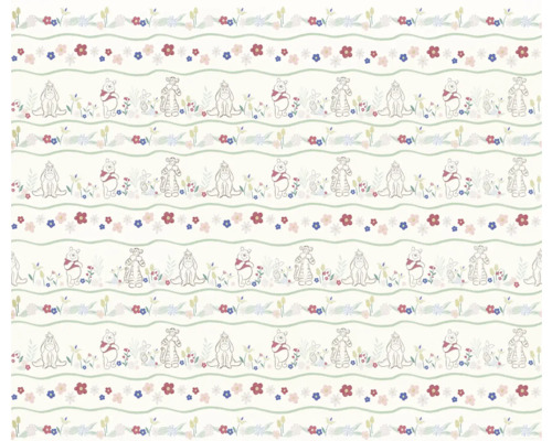 Papier peint panoramique intissé DX6-237 Disney Winnie Pooh Friends in 6 pces 250 x 300 cm Papier peint avec Winnie l''ourson, Tigre, Bourriquet et motif floral