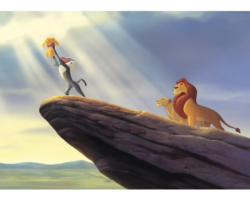 Papier peint panoramique intissé DX7-169 Disney Lion King The New King 7 pces 250 x 350 cm Scène du film Le Roi Lion avec Rafiki, Simba, Mufasa et Sarabi sur un rocher