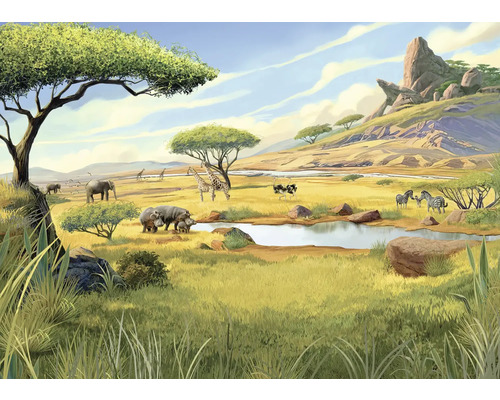 Fototapete Vlies DX7-236 Disney Lion King Savanna 7-tlg. 250 x 350 cm Illustration einer afrikanischen Savanne mit Tieren